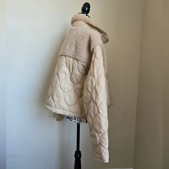 Athleta Fleece Hybrid Jacket Womens XL Tan Cropped - Picture 3 of 12